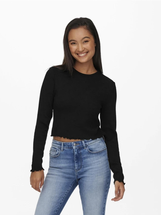 Crop top manches longues kitty noir femme - Only