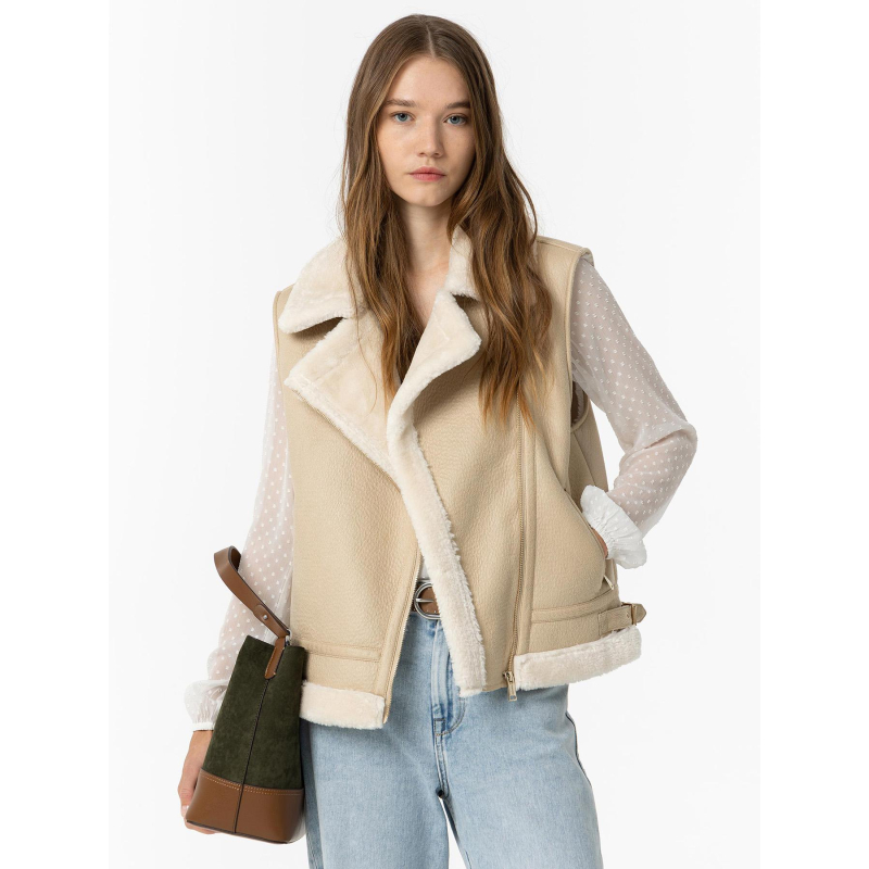 Veste sans manche fourrée icy beige femme - Tiffosi