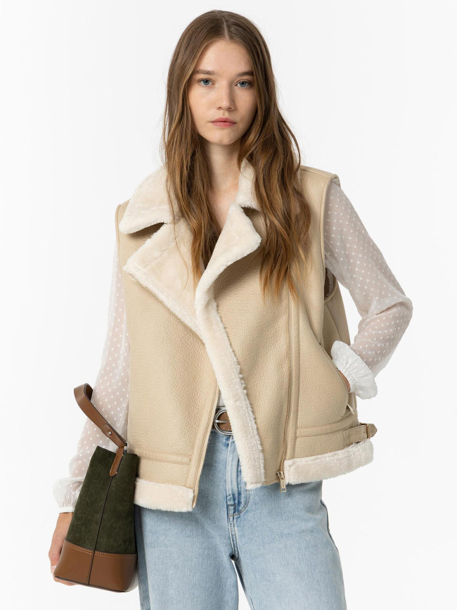 Veste sans manche fourrée icy beige femme - Tiffosi