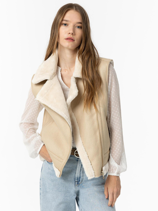 Veste sans manche fourrée icy beige femme - Tiffosi