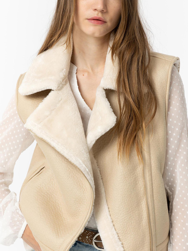 Veste sans manche fourrée icy beige femme - Tiffosi