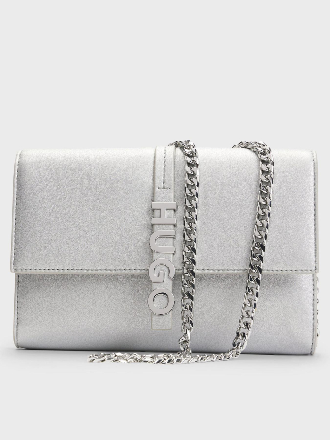 Pochette simili cuir laminé avec logo argenté femme - Hugo