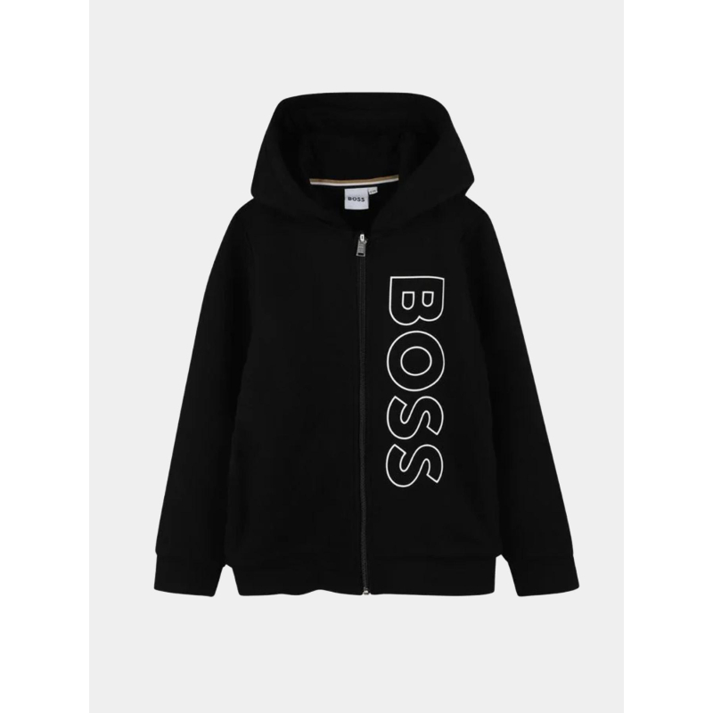 Sweat zippé a capuche logo vertical noir enfant - Boss