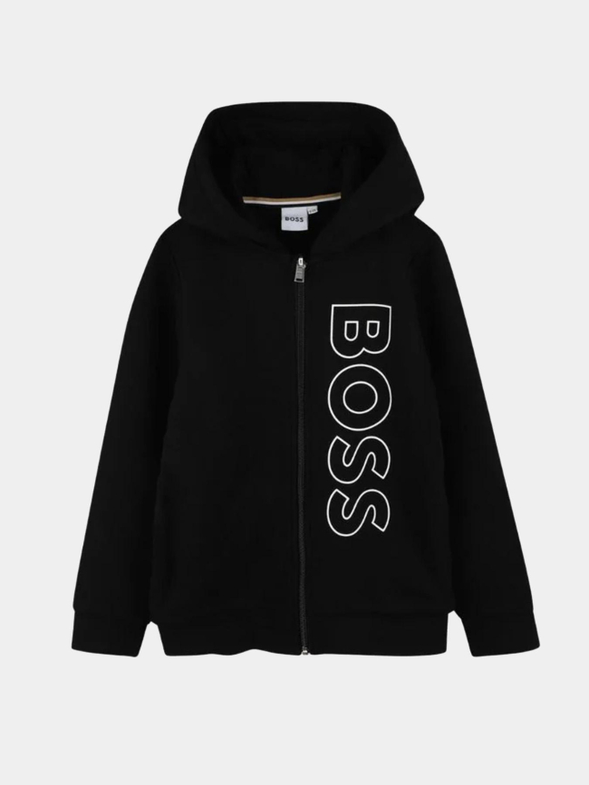 Sweat zippé a capuche logo vertical noir enfant - Boss