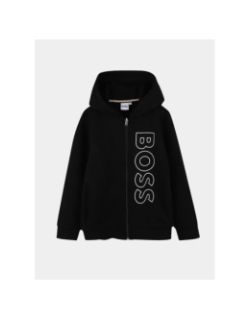 Sweat zippé a capuche logo vertical noir enfant - Boss