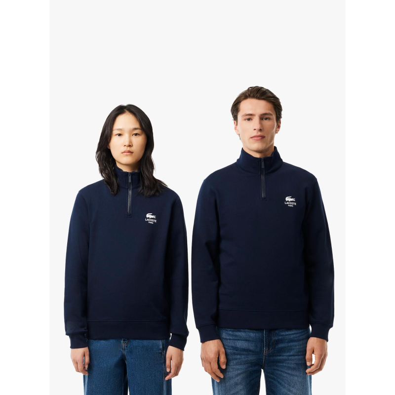 Sweat col montant zippé imprimé bleu marine adulte - Lacoste