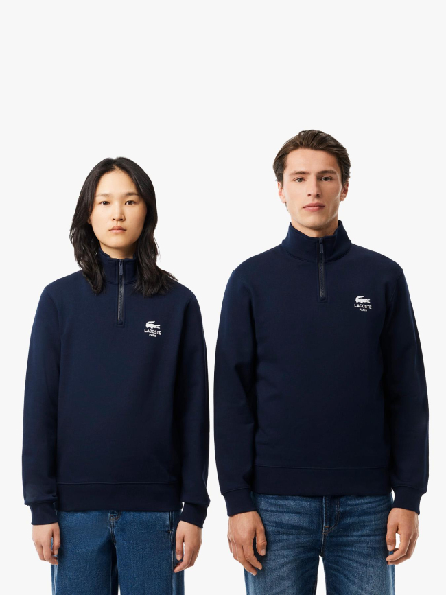 Sweat col montant zippé imprimé bleu marine adulte - Lacoste