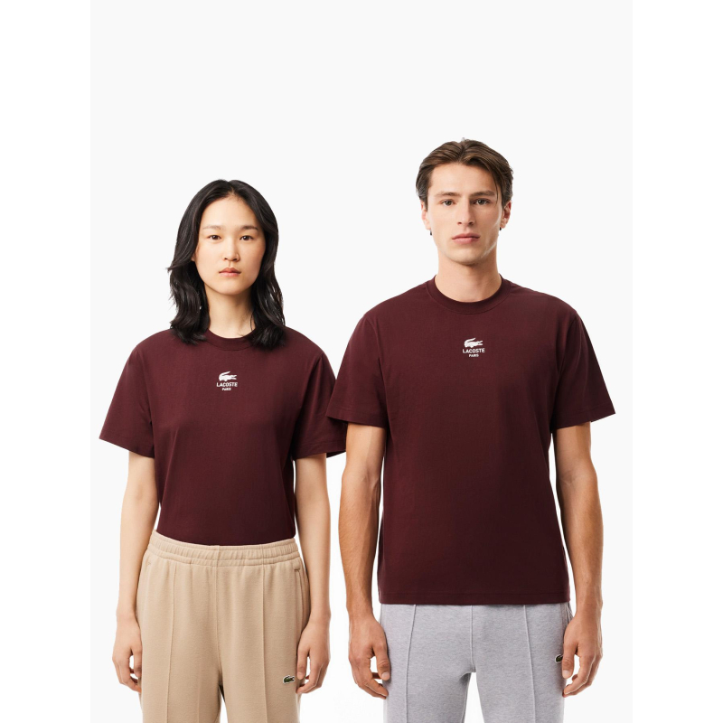 T-shirt en coton imprimé signature bordeaux adulte - Lacoste