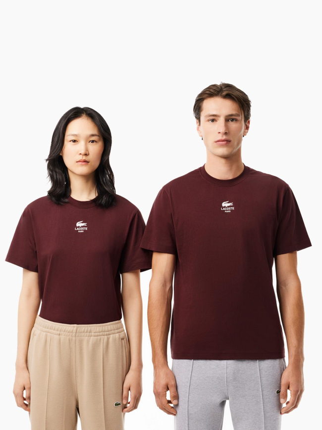 T-shirt en coton imprimé signature bordeaux adulte - Lacoste