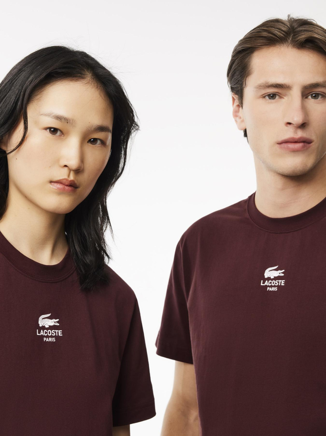 T-shirt en coton imprimé signature bordeaux adulte - Lacoste