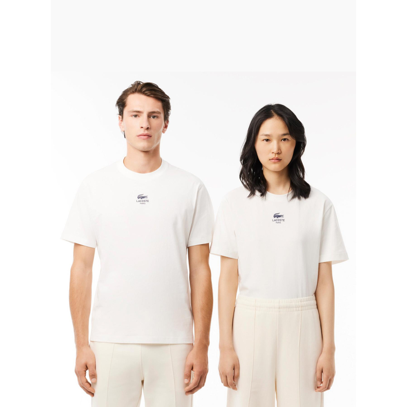 T-shirt en coton imprimé signature blanc adulte - Lacoste