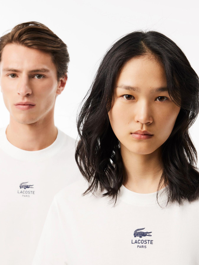 T-shirt en coton imprimé signature blanc adulte - Lacoste