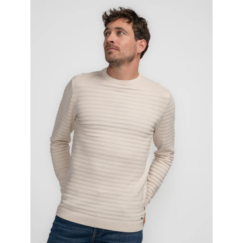 Pull col rond rayure relief beige homme - Petrol Industries