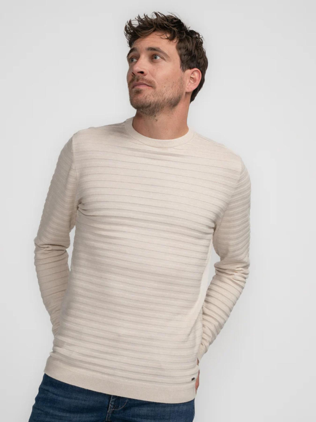 Pull col rond rayure relief beige homme - Petrol Industries