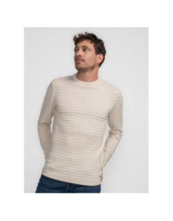 Pull col rond rayure relief beige homme - Petrol Industries