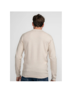 Pull col rond rayure relief beige homme - Petrol Industries