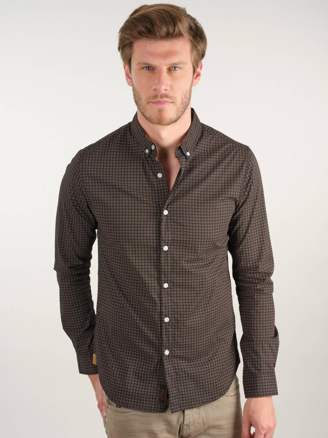 Chemise imprimée bogart noir marron homme - Deeluxe