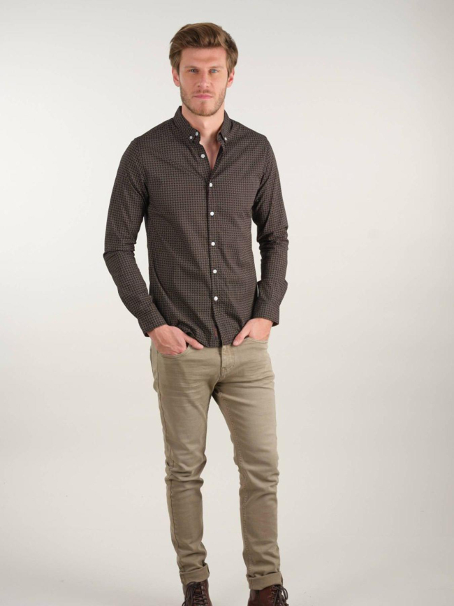 Chemise imprimée bogart noir marron homme - Deeluxe