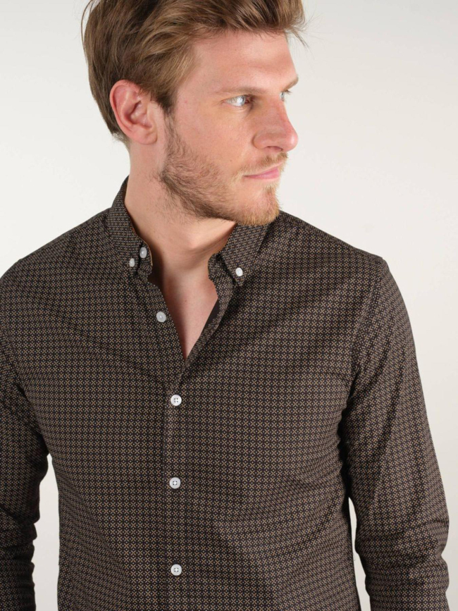 Chemise imprimée bogart noir marron homme - Deeluxe