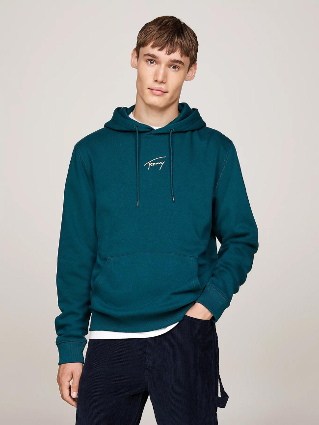 Sweat à capuche signature dorée bleu homme - Tommy Jeans