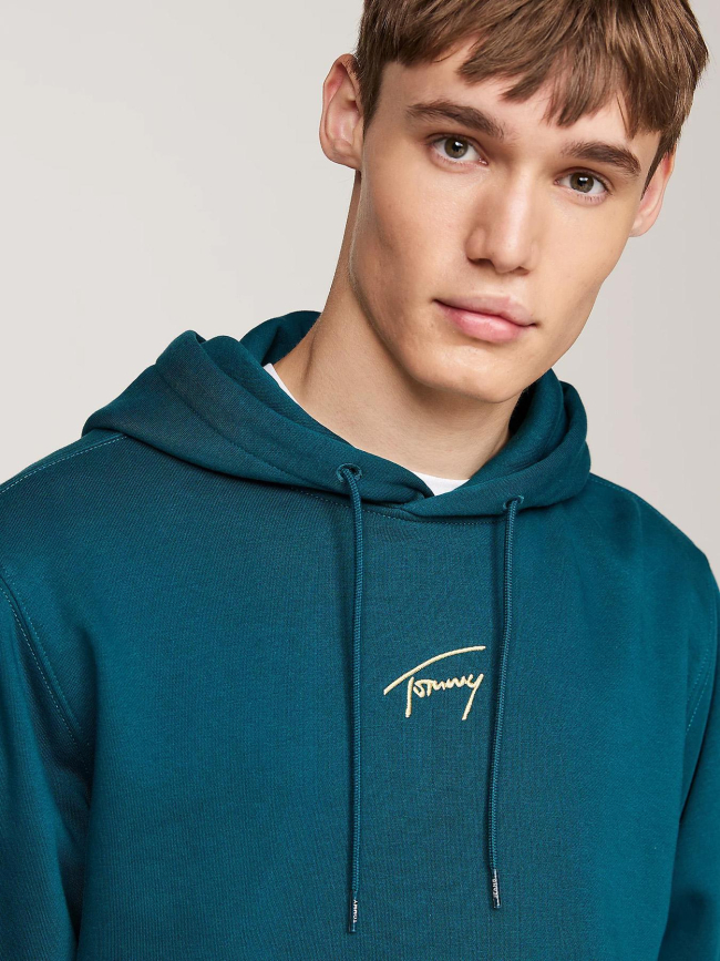 Sweat à capuche signature dorée bleu homme - Tommy Jeans