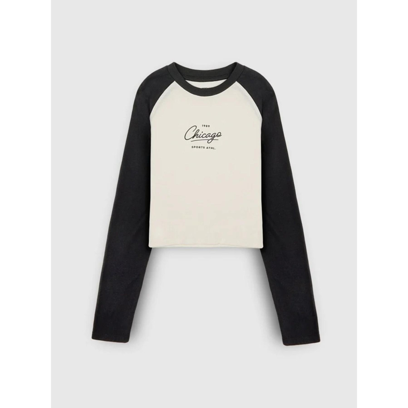 T-shirt manches longues crop anna blanc noir fille - Teddy Smith