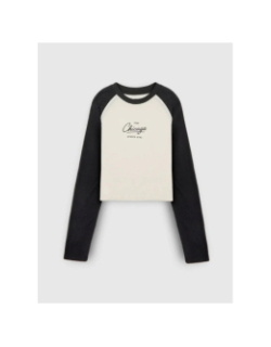 T-shirt manches longues crop anna blanc noir fille - Teddy Smith