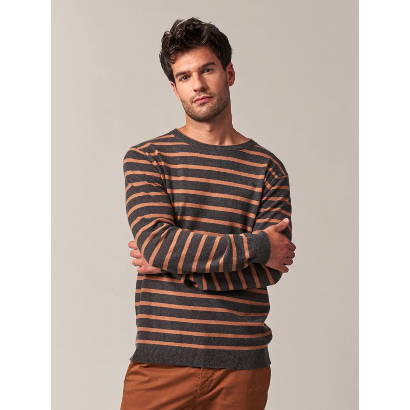 Pull rayé shot gris anthracite marron homme - Deeluxe