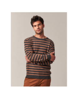 Pull rayé shot gris anthracite marron homme - Deeluxe