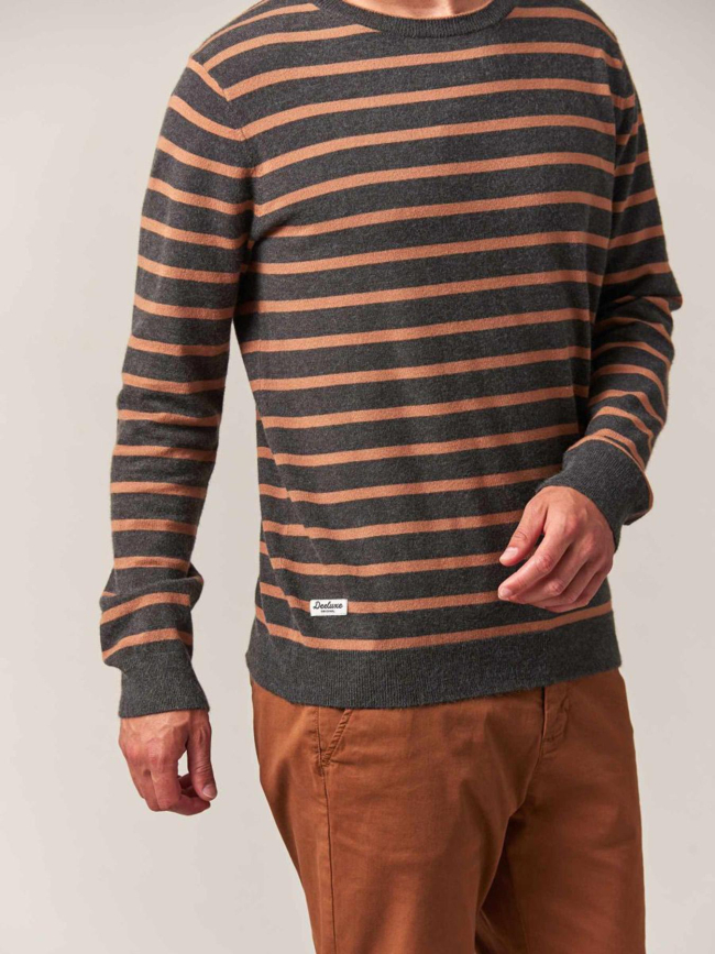 Pull rayé shot gris anthracite marron homme - Deeluxe