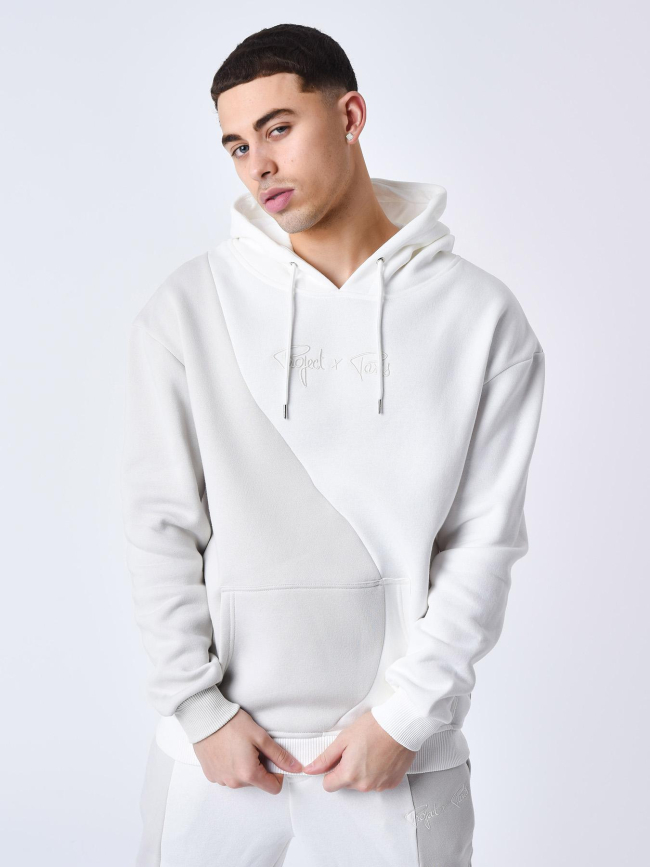 Sweat à capuche bicolore gris blanc homme - Project X Paris