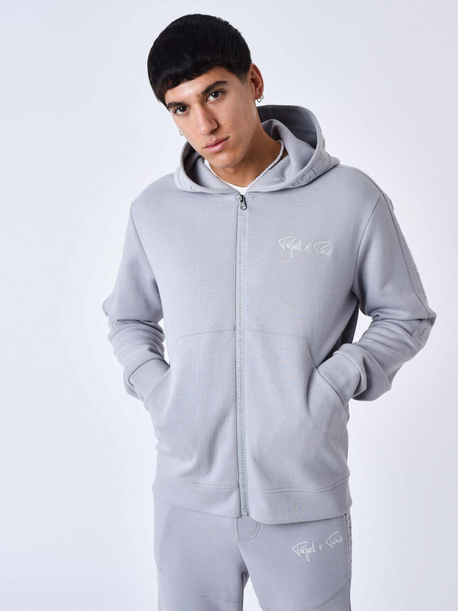 Sweat à capuche zippé logo gris homme - Project X Paris