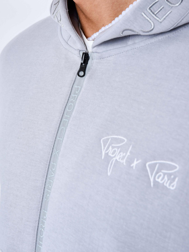 Sweat à capuche zippé logo gris homme - Project X Paris