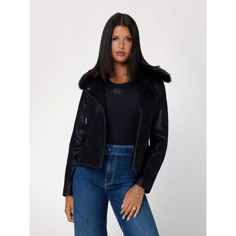 Blouson de motard similicuir à col amovible noir femme - Guess