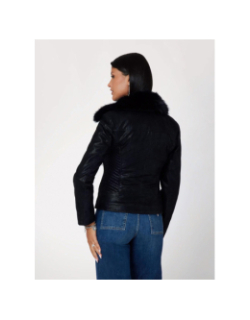 Blouson de motard similicuir à col amovible noir femme - Guess