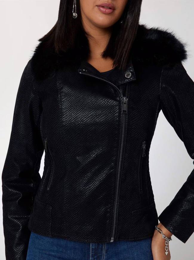 Blouson de motard similicuir à col amovible noir femme - Guess