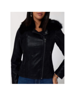 Blouson de motard similicuir à col amovible noir femme - Guess