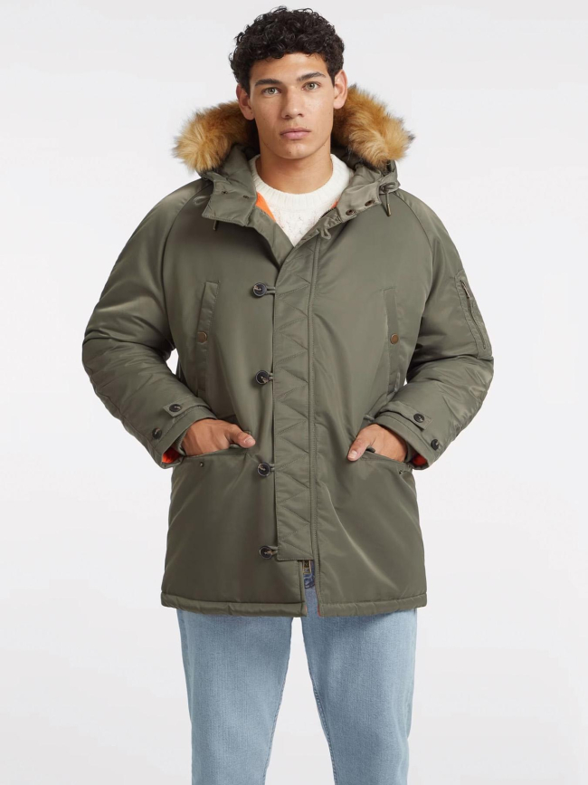 Blouson parka multi poche kaki homme - Guess