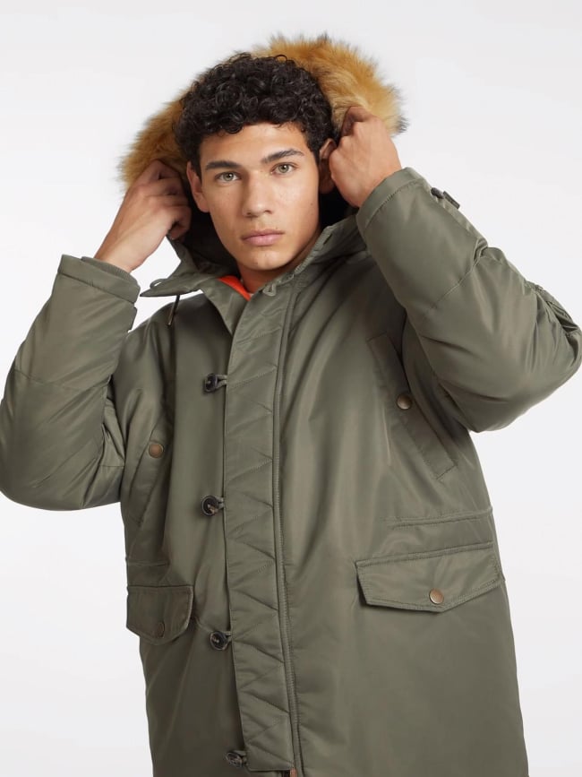 Blouson parka multi poche kaki homme - Guess