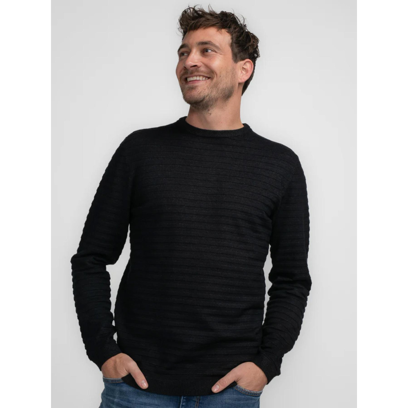 Pull col rond rayure relief noir homme - Petrol Industries