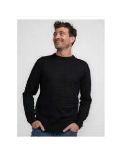 Pull col rond rayure relief noir homme - Petrol Industries