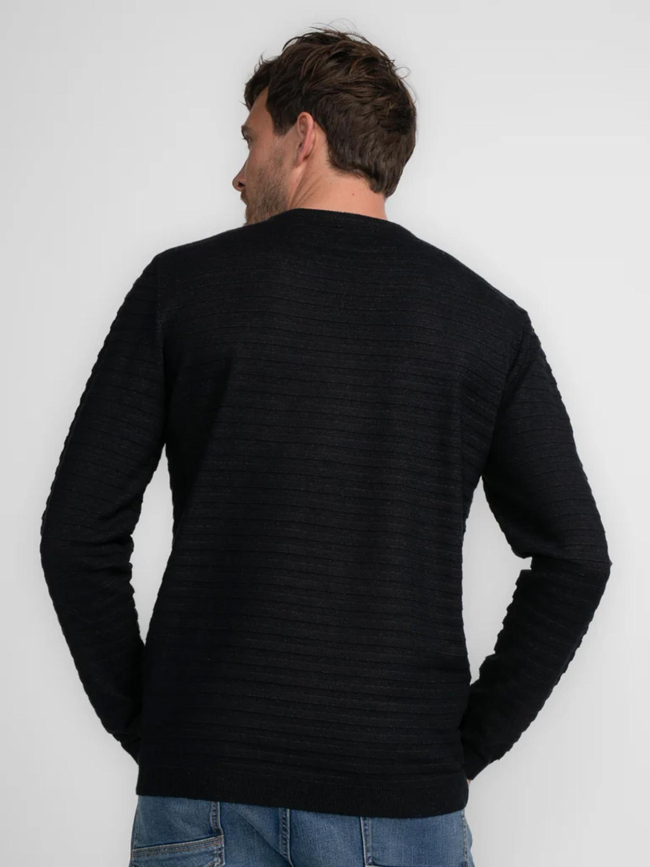 Pull col rond rayure relief noir homme - Petrol Industries