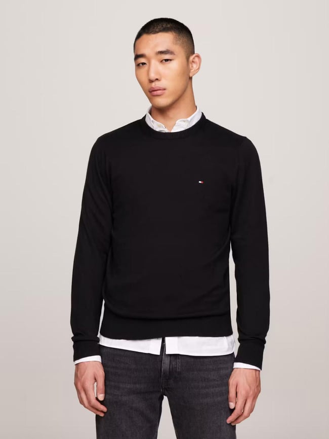 Pull avec cachemire à col ras-du-cou noir homme - Tommy Hilfiger