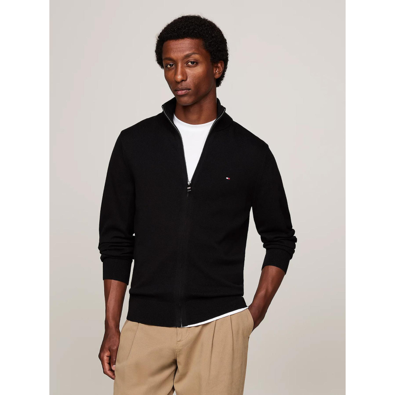 Pull zippé avec cachemire à col haut noir homme - Tommy Hilfiger