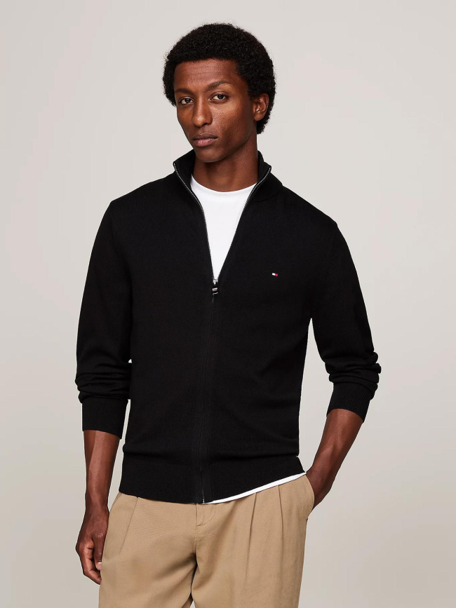 Pull zippé avec cachemire à col haut noir homme - Tommy Hilfiger