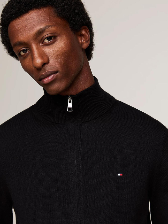 Pull zippé avec cachemire à col haut noir homme - Tommy Hilfiger