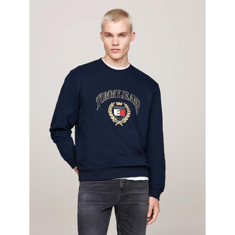 Sweat col ras-du-cou logo brodé bleu marine homme - Tommy Jeans