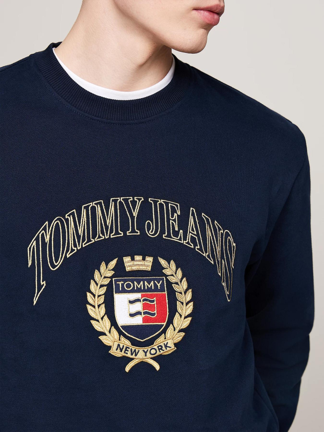 Sweat col ras-du-cou logo brodé bleu marine homme - Tommy Jeans