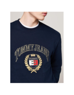 Sweat col ras-du-cou logo brodé bleu marine homme - Tommy Jeans