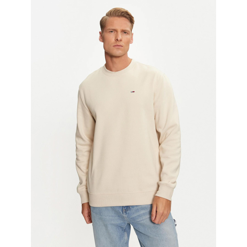 Sweat uni regular logo beige homme - Teddy Smith